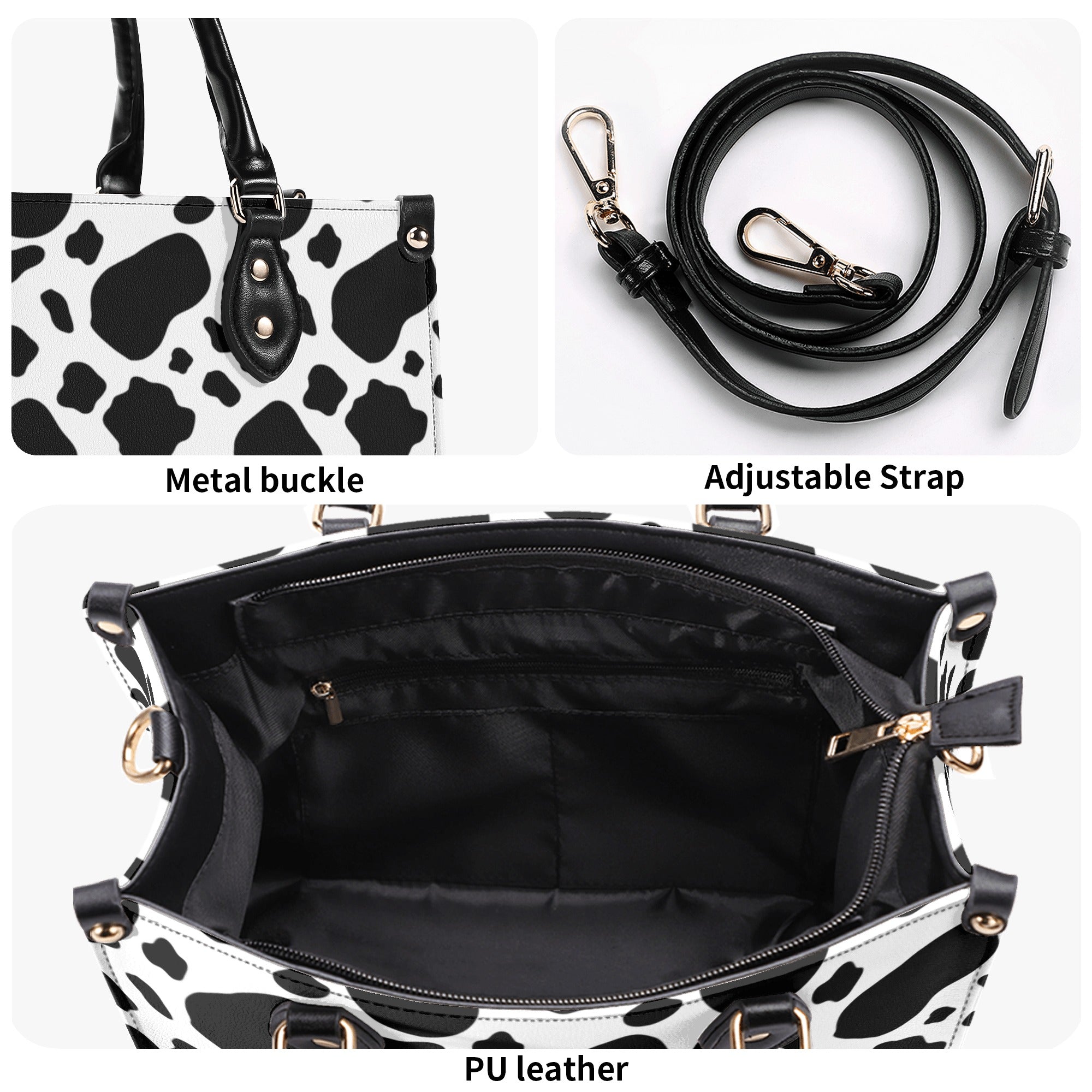 Black And White Cow Print Luxury Women PU Leather Handbag