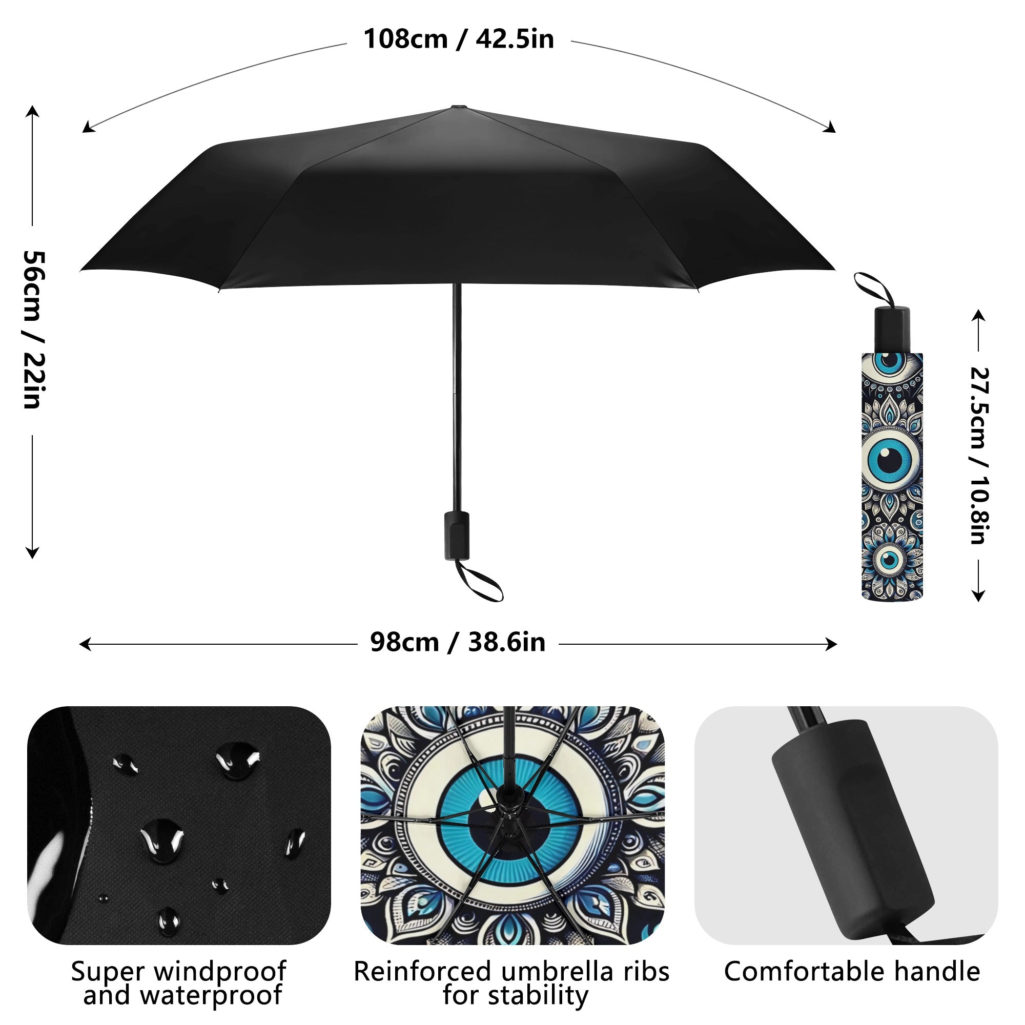 Inside Printed Evil Eye Manual Folding Umbrella