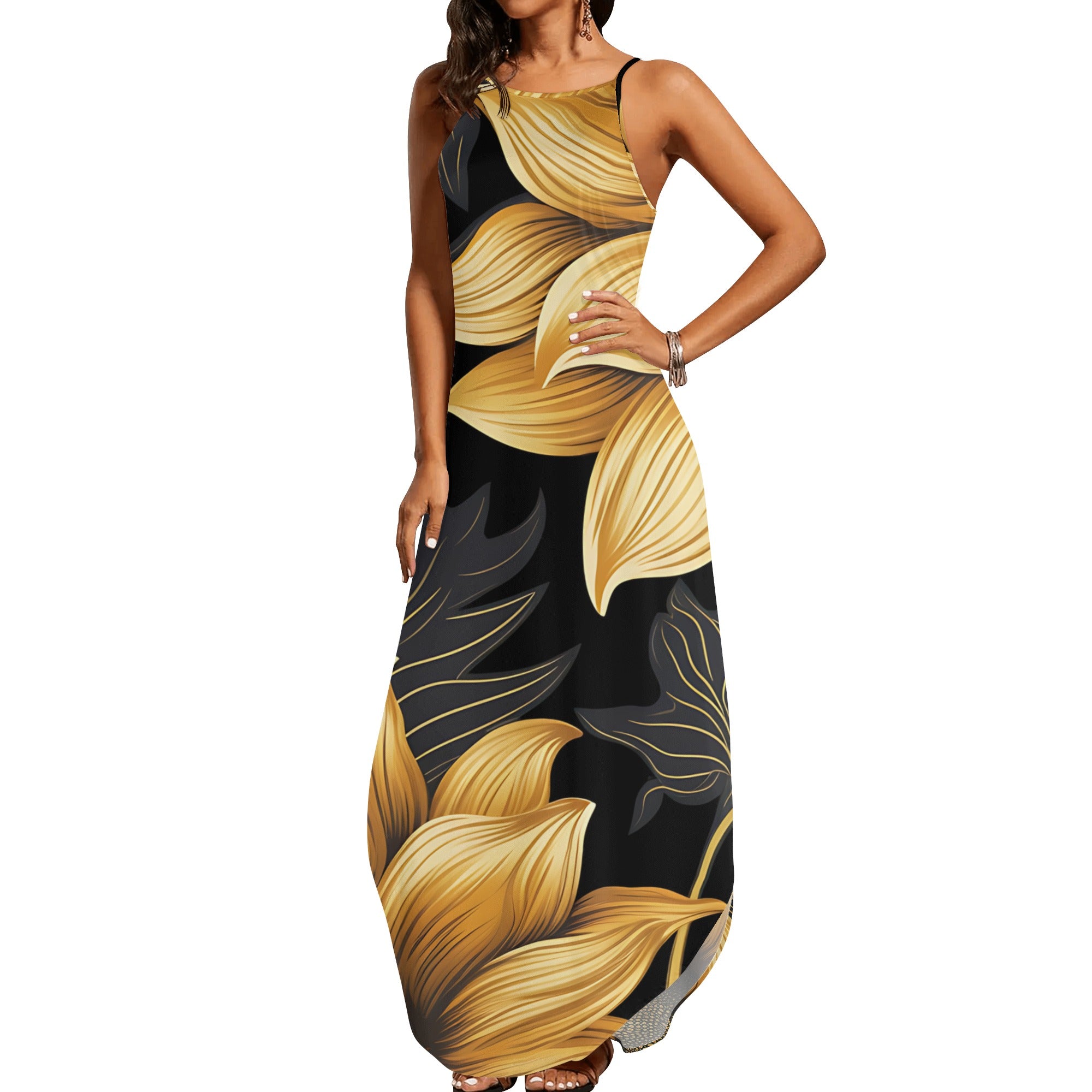 Womens Sunflower Sleeveless Maxi Dress
