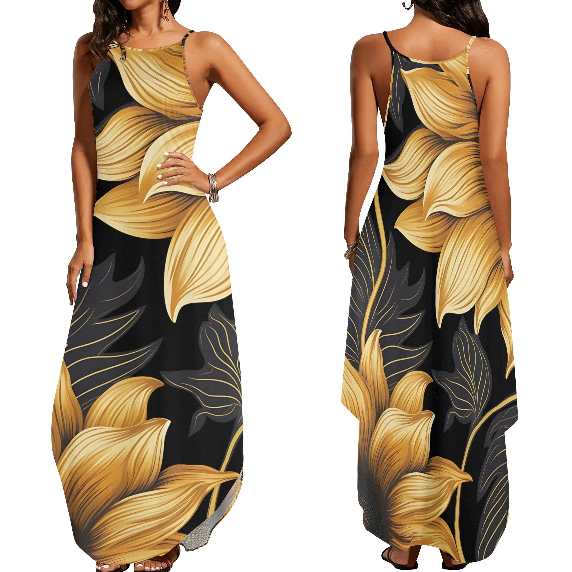 Womens Sunflower Sleeveless Maxi Dress