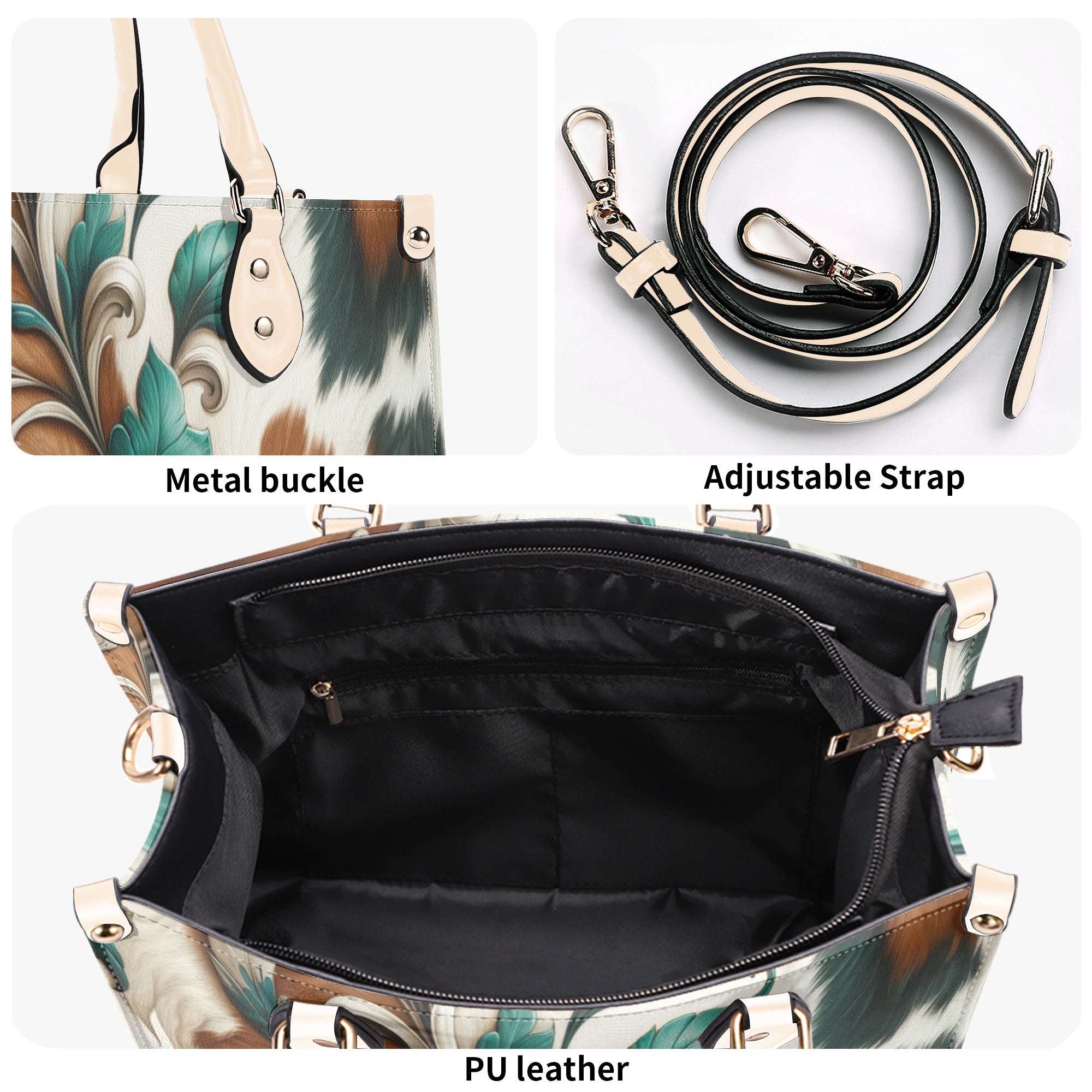 Teal Cowhide Luxury Women PU Leather Handbag