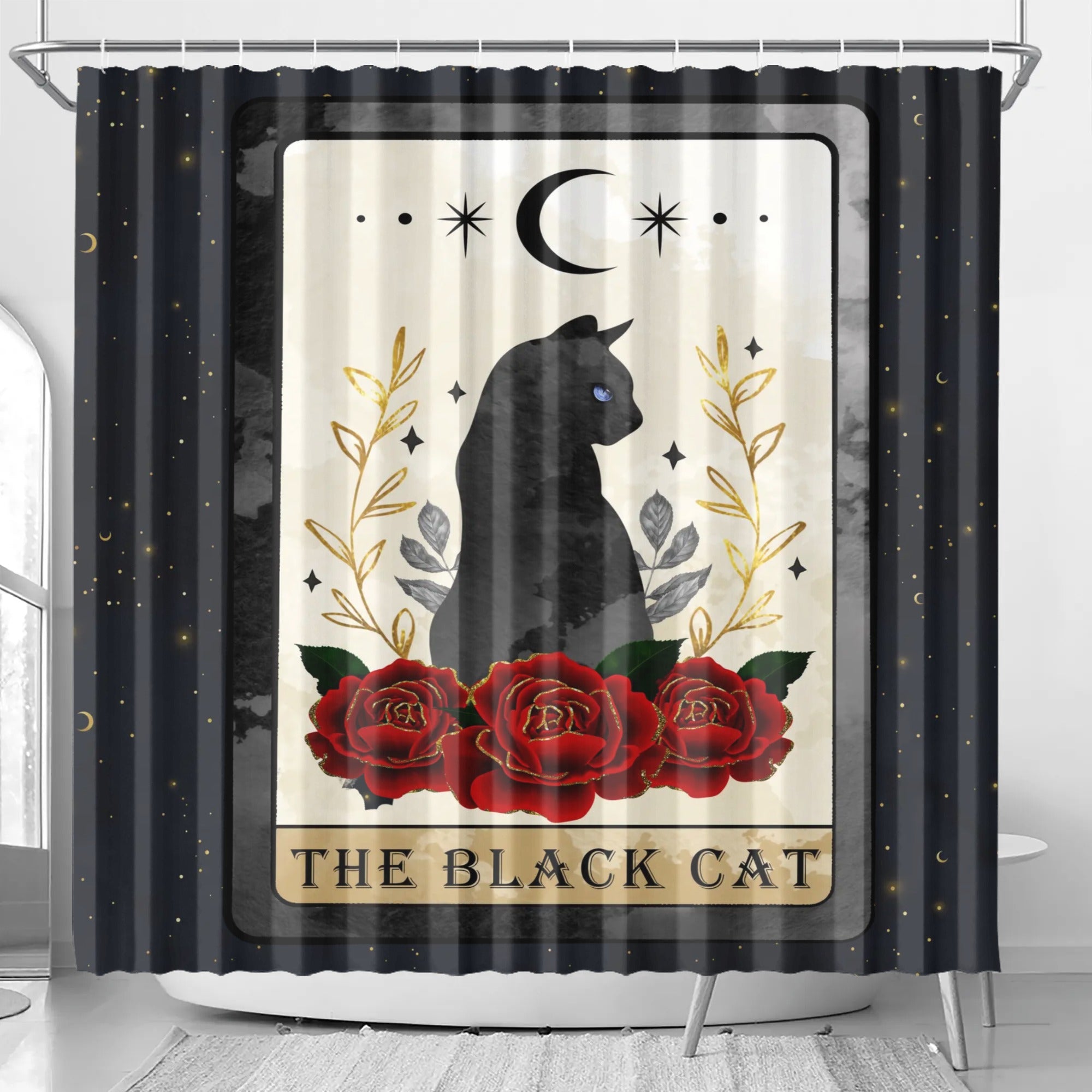 Black Cat Tarot Card Shower Curtain