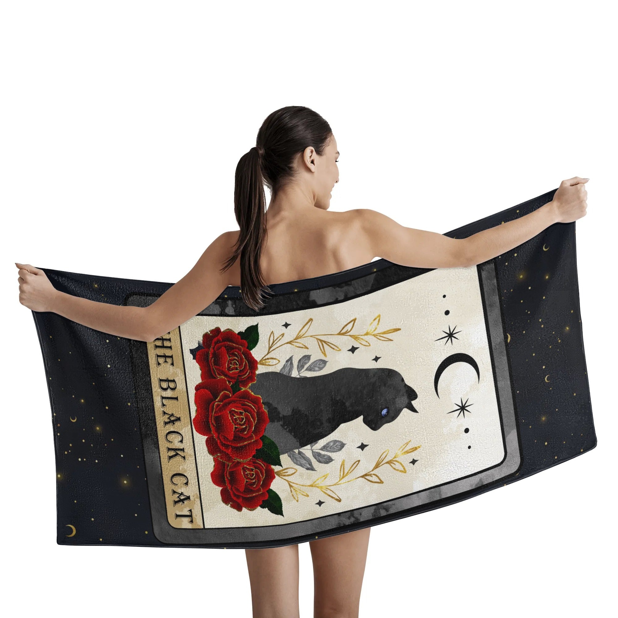 Black Cat Tarot Card Bath Towel
