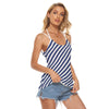 Blue And White Stripe Women's Backless Halter Top